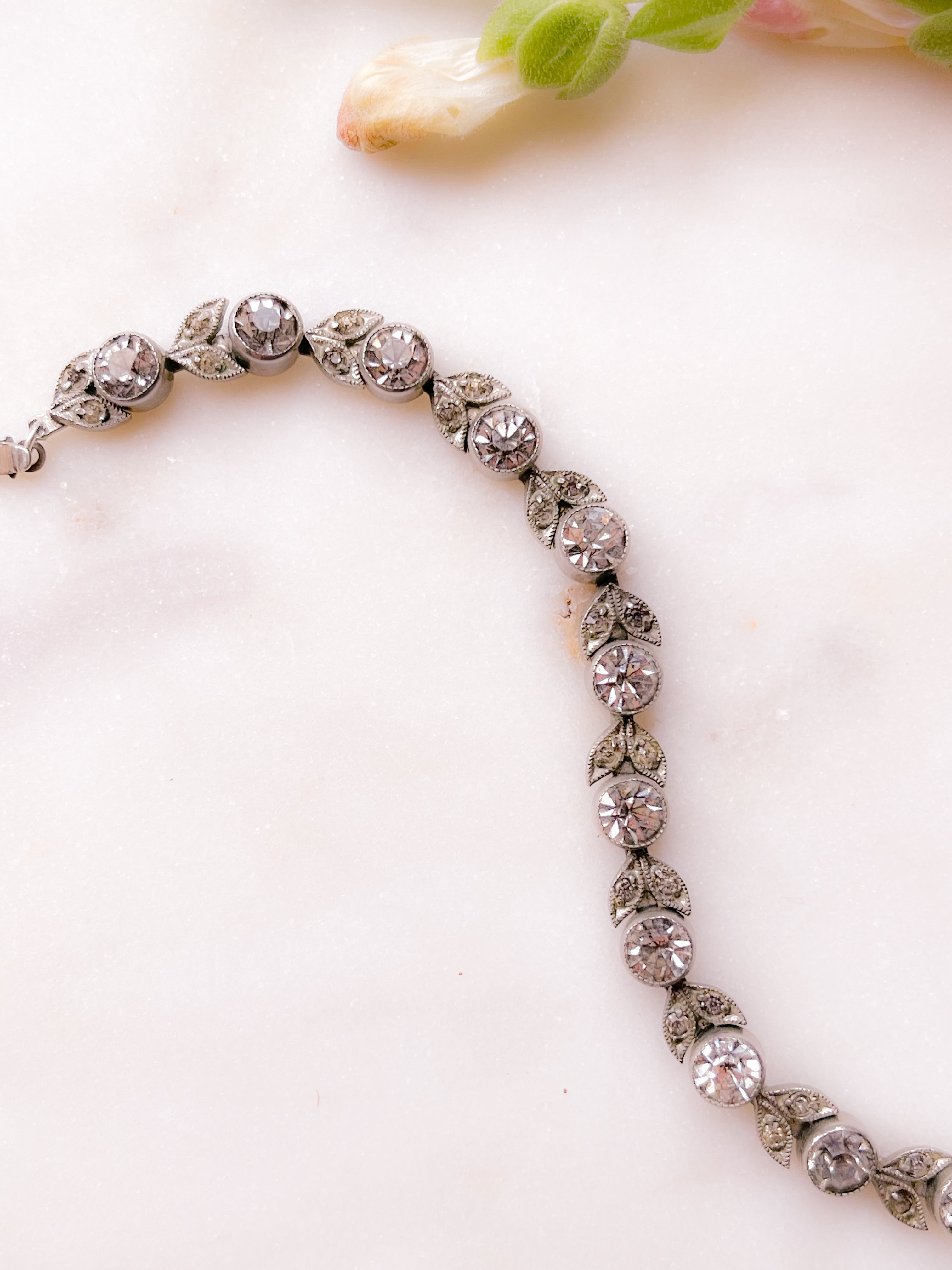 Belle Époque Coin Silver and Paste "Diamond" Rose Vine Bracelet