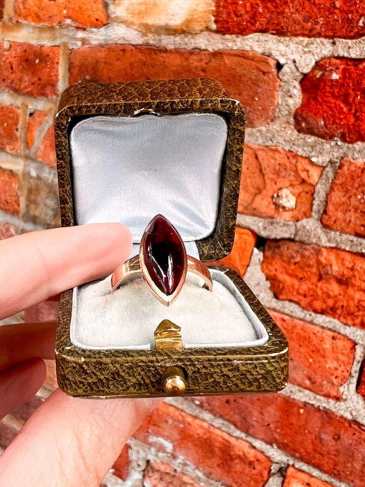 Pink Gold 14k Navette Sugarloaf Garnet Ring