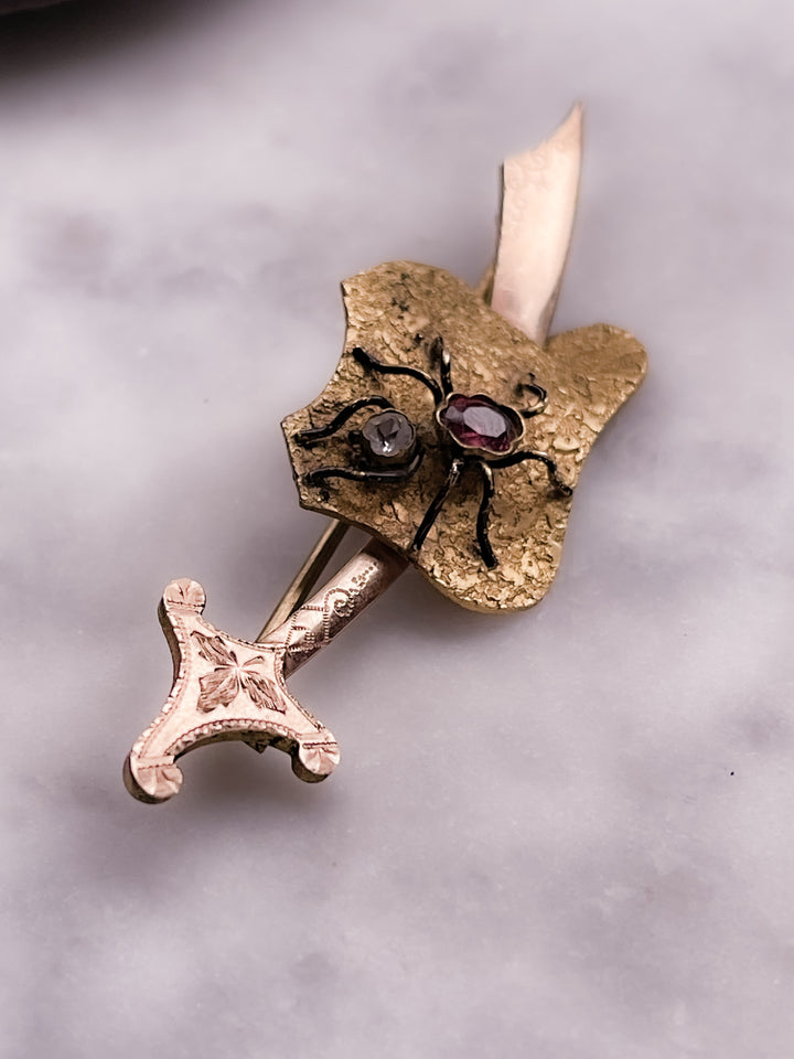 Gold-Filled Scimitar with Paste Ruby Bug