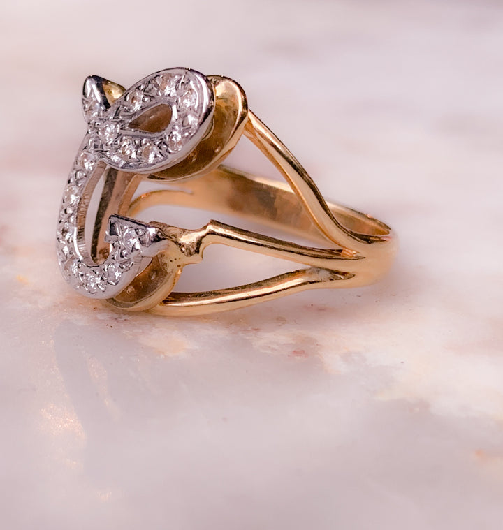 14k Diamond Studded "C" Ring Circa 1990 *