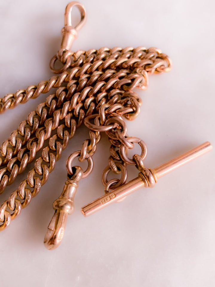 Victorian Cuban Link T-Bar Chain in 9k with Two Dog Clips