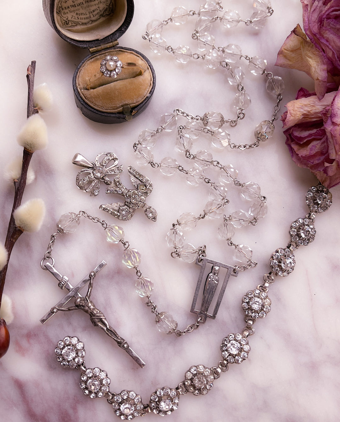 Exceptional Paste and Sterling Silver Floral Cluster Bracelet