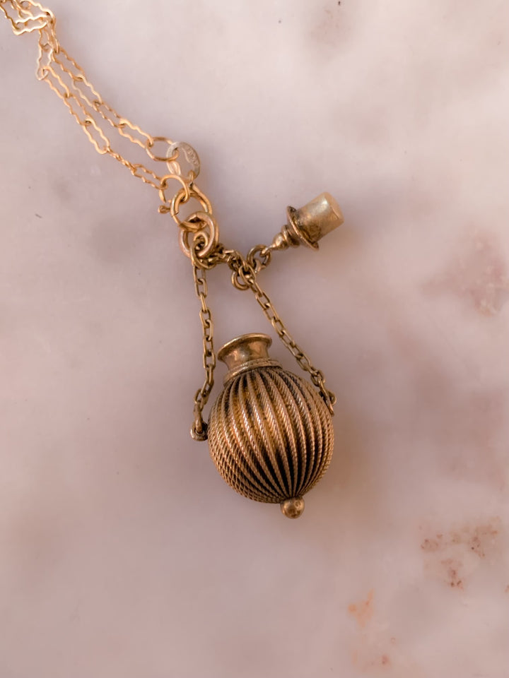 Late Georgian Perfume Bottle in 15k on Gold-Filled Chain