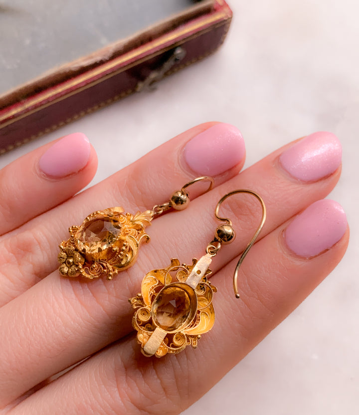 15k Citrine Earrings Circa 1820