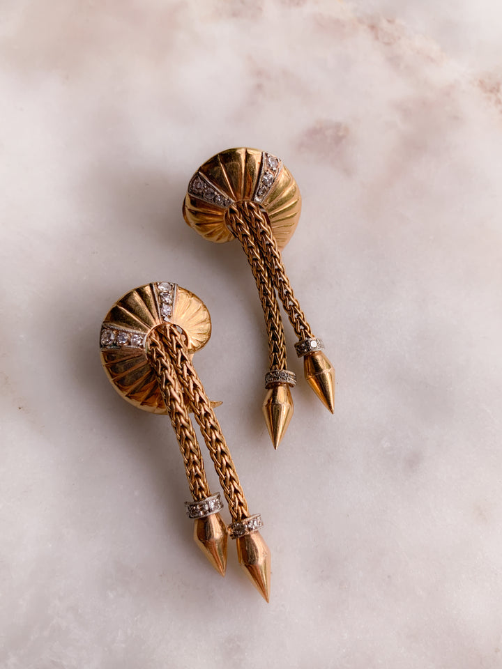 Exceptional Retro 14k Pink Gold and Diamond Earrings