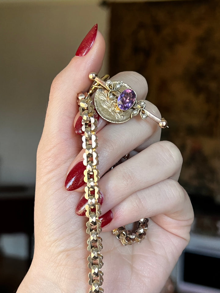 Incredible 15k Victorian Amethyst Bar Brooch