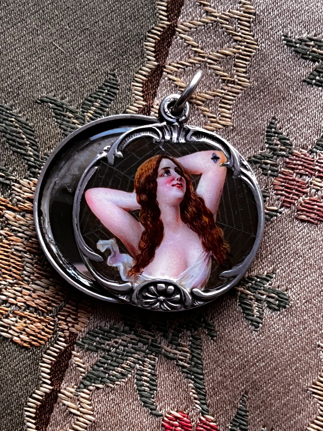 Outstanding Edwardian Enamel Locket of Mary Pickford as The Spider Lady