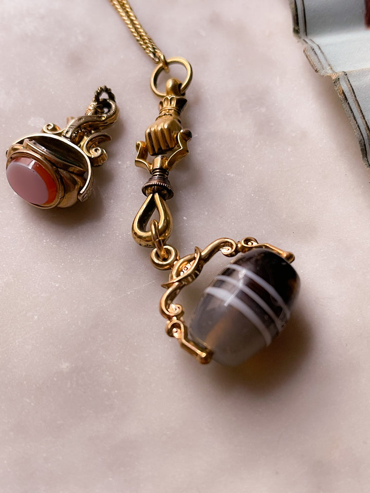 Pinchbeck and Banded Agate Rolling Fob