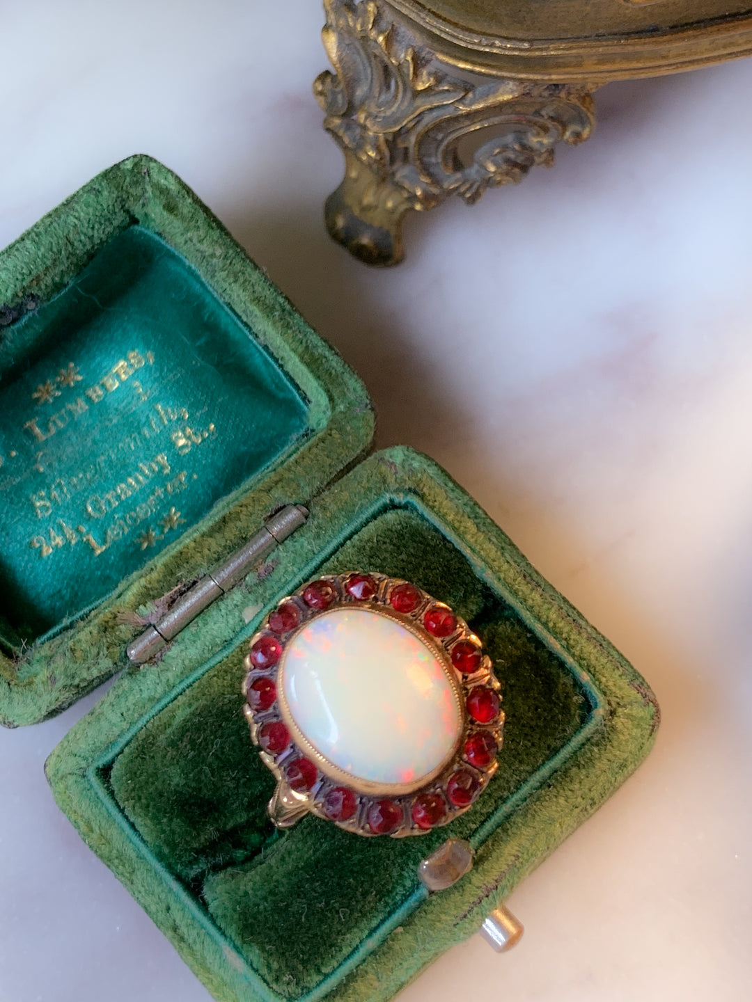 10k Australian Opal and Bohemian Garnet Ring Circa 1890