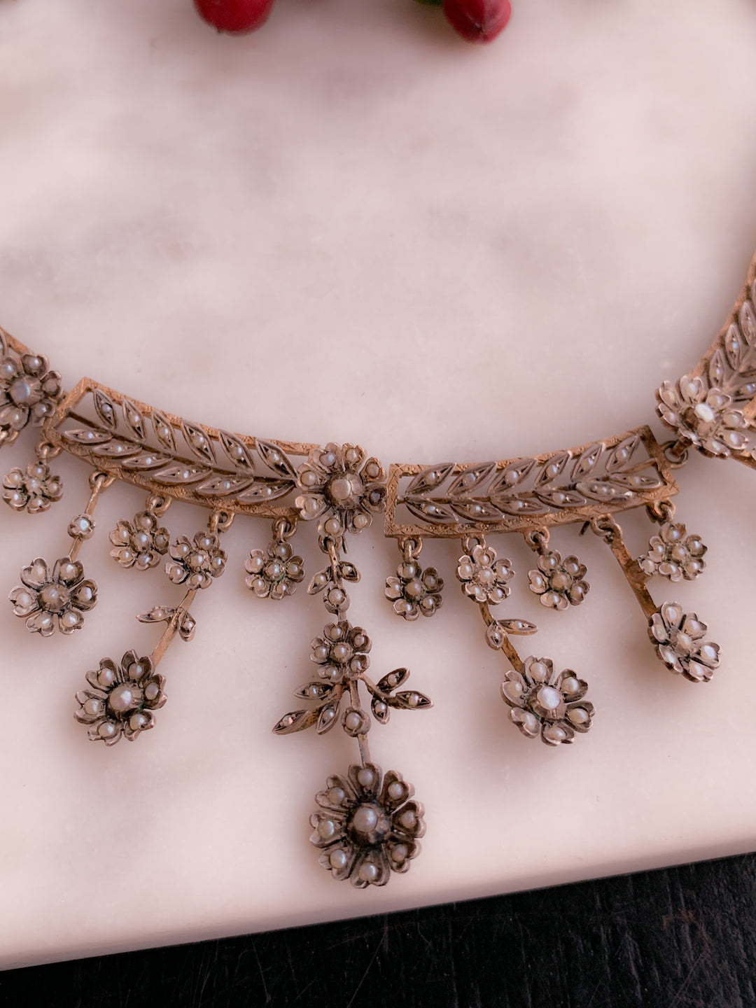 1860s French 14k and Sterling Garland Necklace in Pink Gold