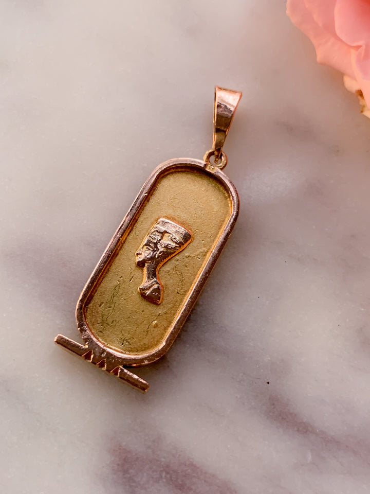 14k Neffirtiti Cartouche Pendant Circa 1990
