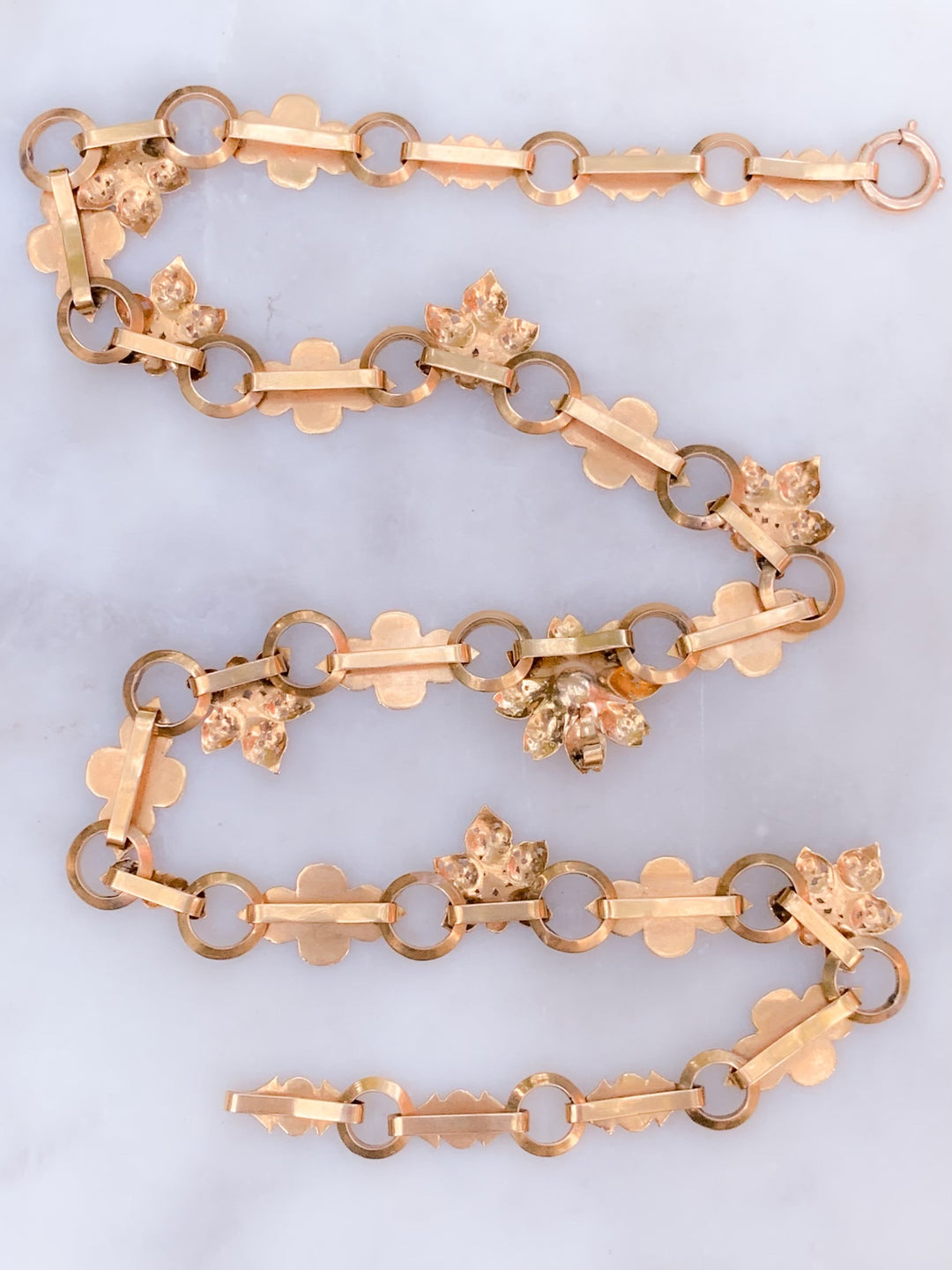 American 18k Floral Book Chain Necklace Circa 1870