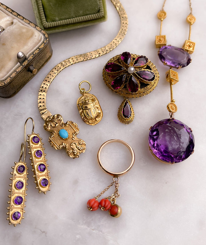 15K Etruscan Revival Amethyst Earrings