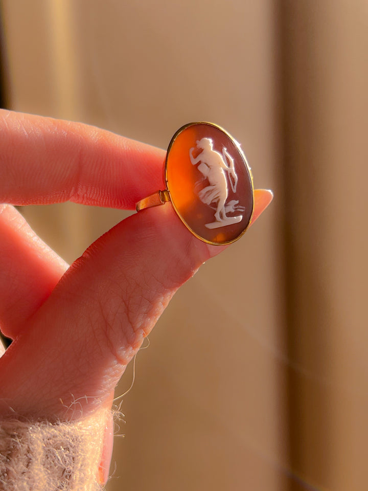 Outstanding Victorian Cameo Ring of Diana and Her Hound