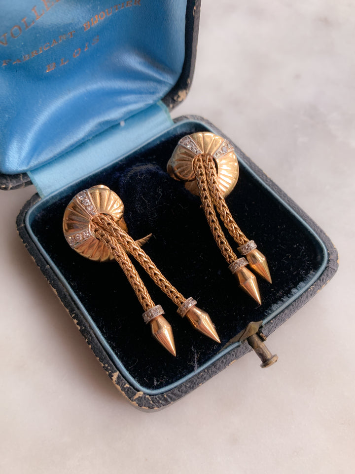 Exceptional Retro 14k Pink Gold and Diamond Earrings
