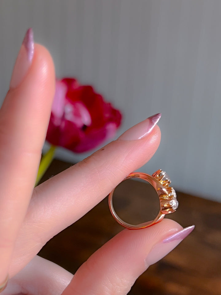 18ct Pink Gold Diamond Clover + Star Diamond Ring