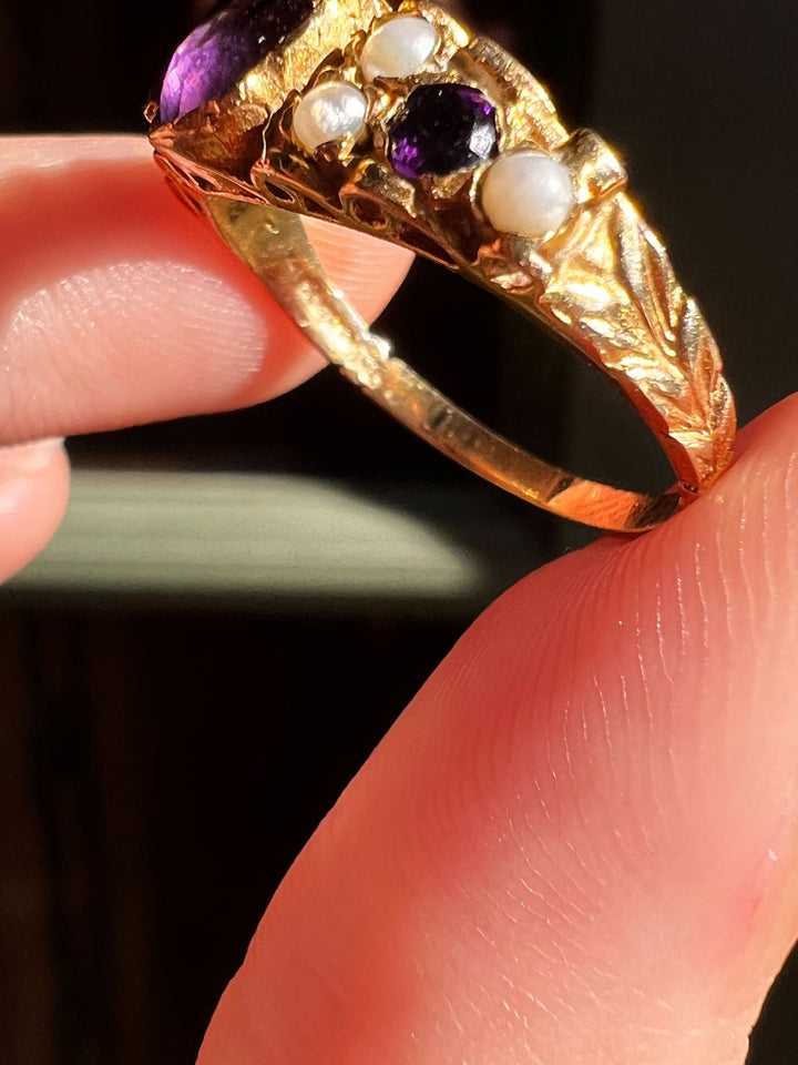 1964 Victorian Revival Amethyst and Pearl Band