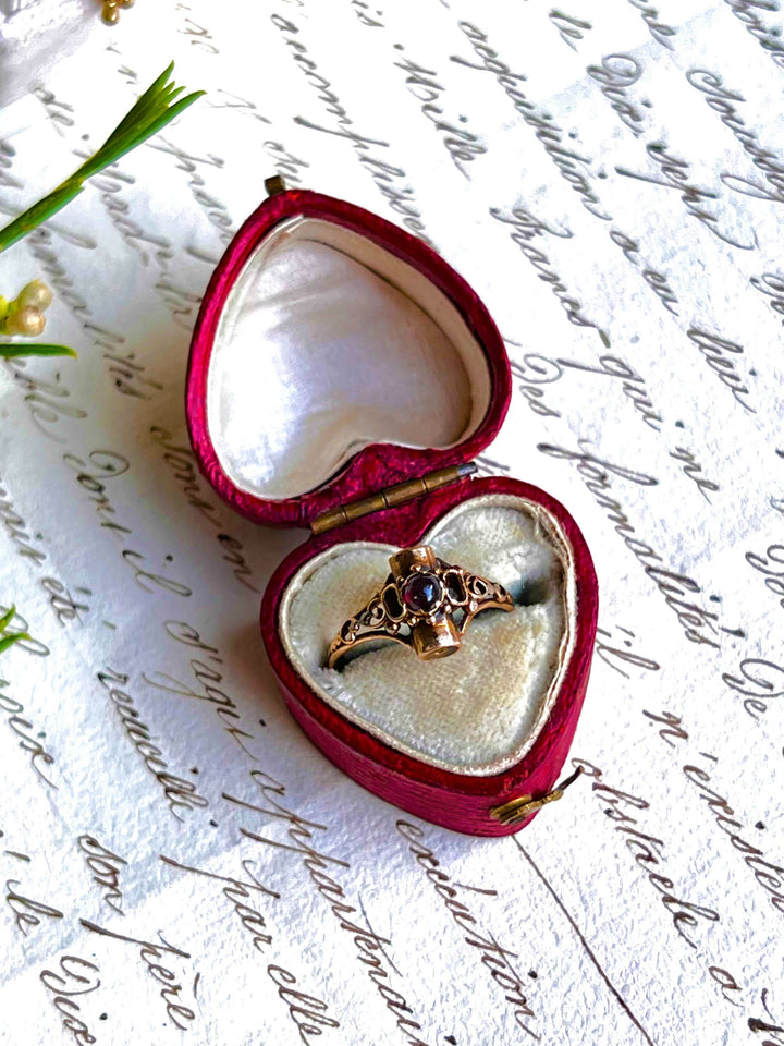 Garnet and 12k Picture Ring