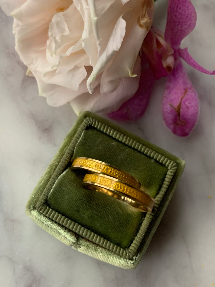 Perfect Pair of 18ct and Yellow Enamel Bands