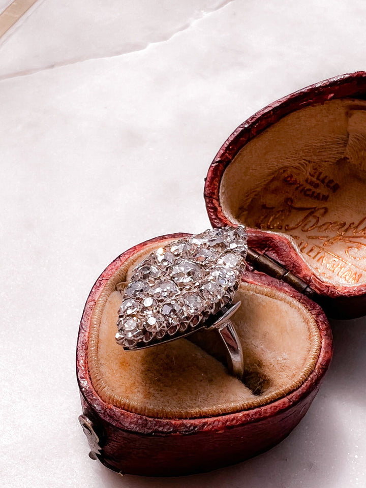 18k White Gold Navette Plaque Ring