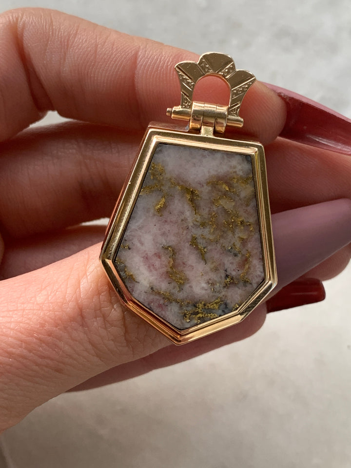 California Gold Rush Gold-in-Quartz Locket in 14k (include Georgian fob)