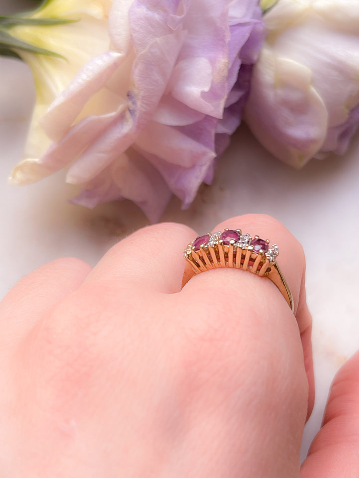 Vintage Diamond and Ruby Ring in 14k Circa 1980