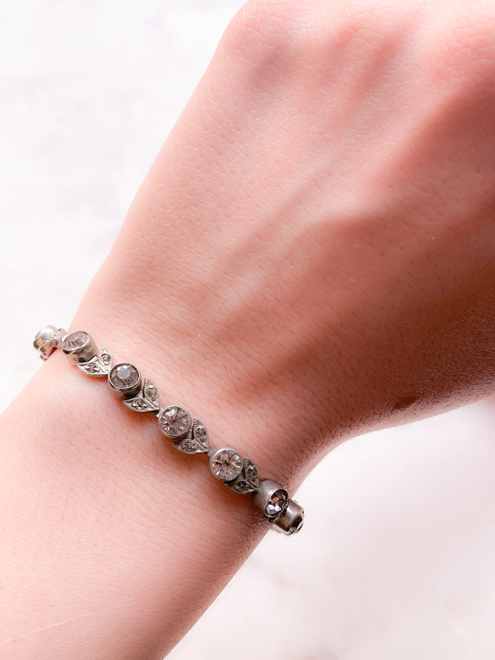 Belle Époque Coin Silver and Paste "Diamond" Rose Vine Bracelet