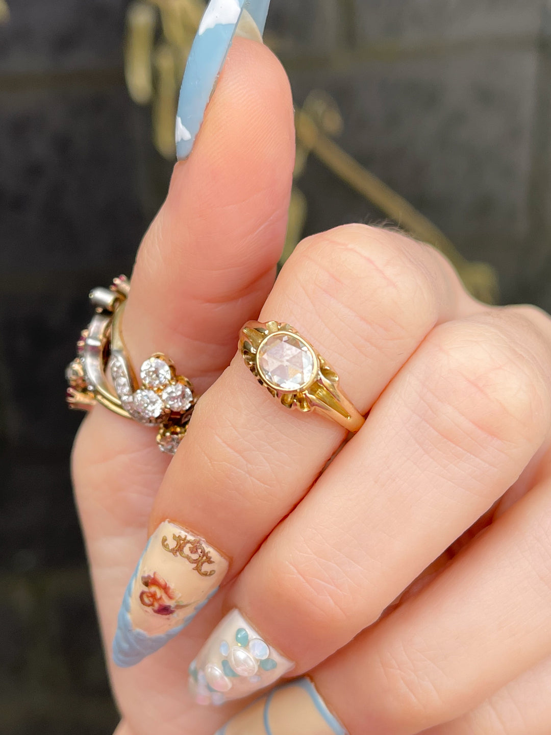 Diamond 18k Set Rose-Cut Solitaire Ring