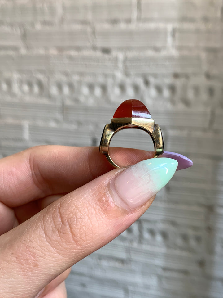 Magnificent Art Deco Carnelian and Onyx Domed Ring