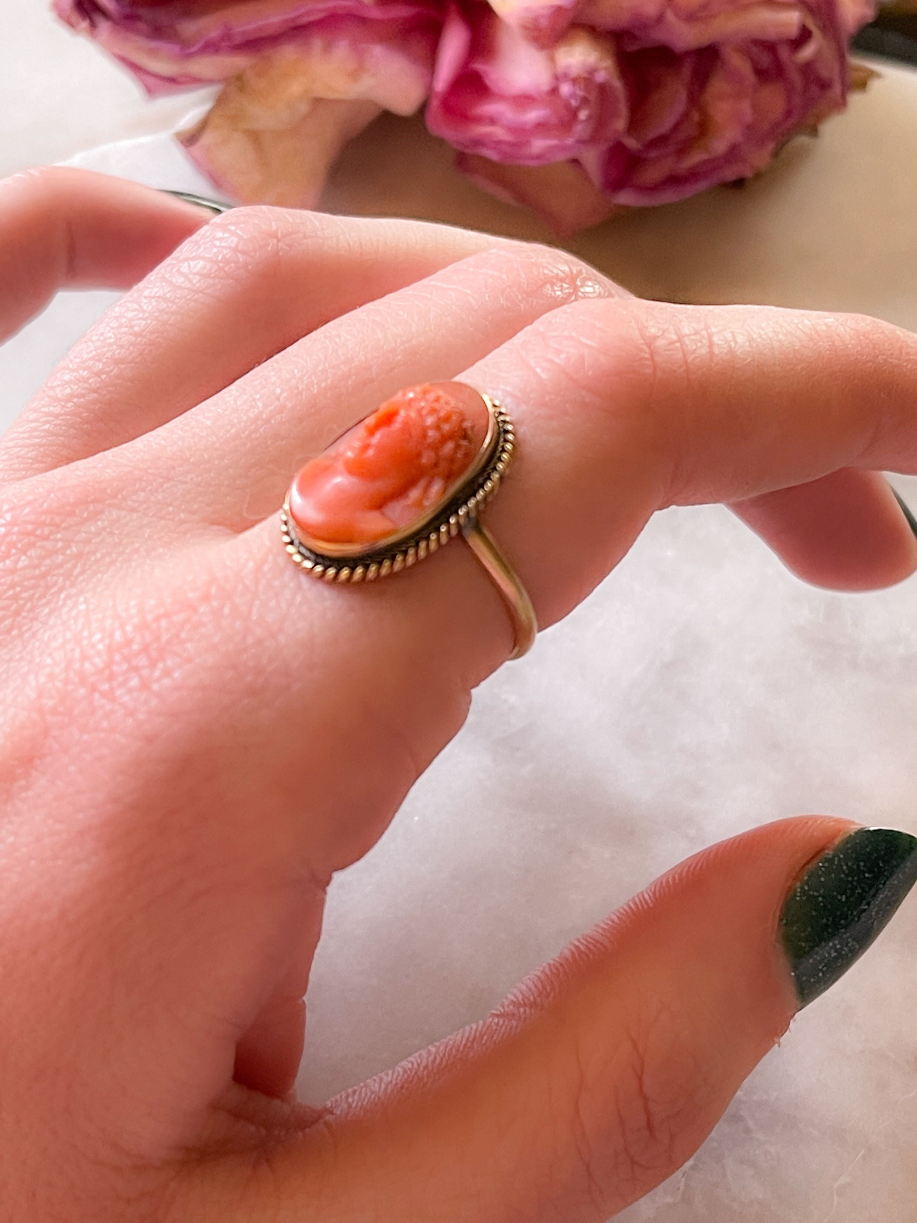 Coral Cameo Ring Set in 14k