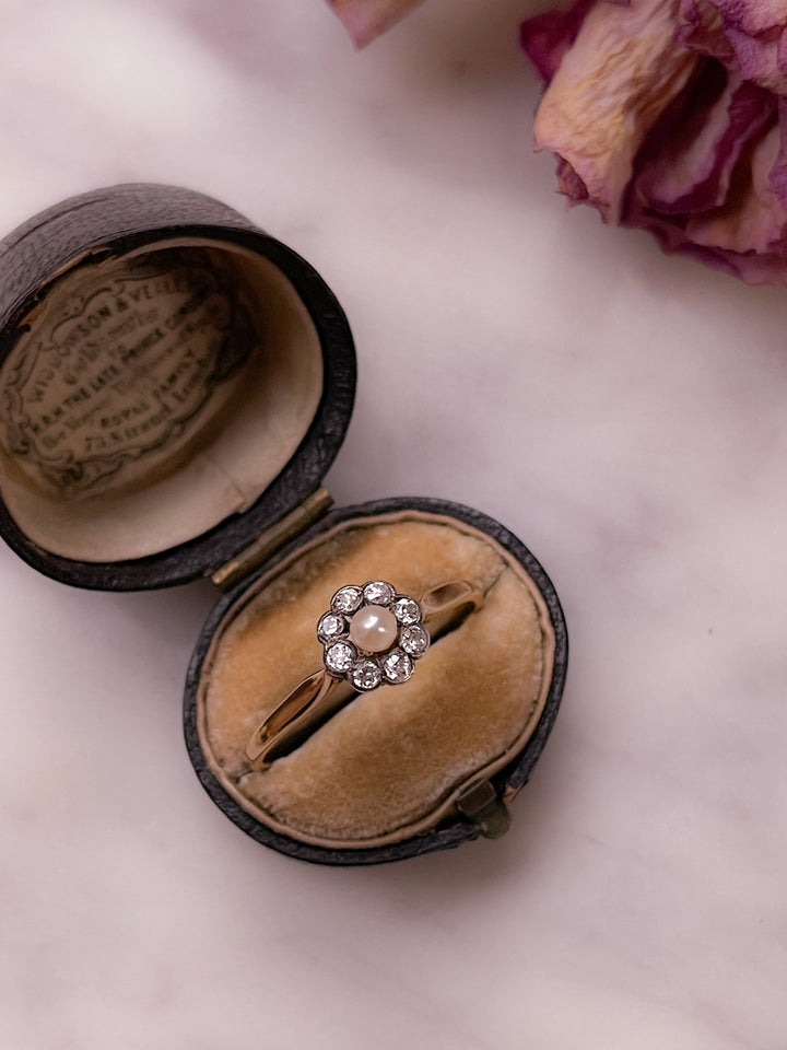 Stunning 18k Diamond and Pearl Cluster Ring