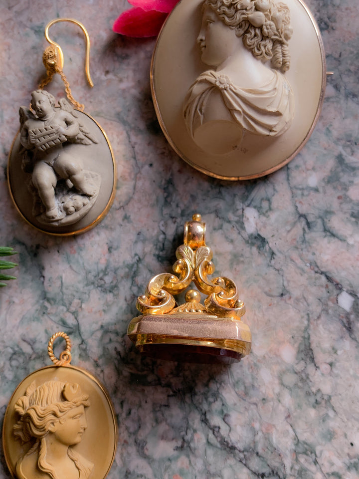 High Relief Italian Lava Cameo Earrings in 14k