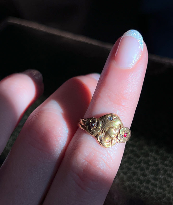 Exceptional Late 19th C Art Nouveau Figure Ring
