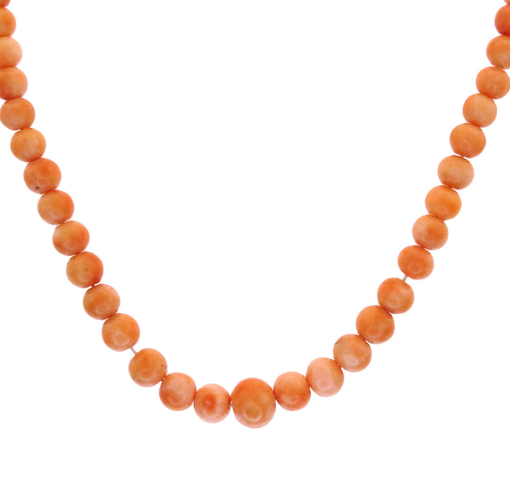 14k Graduated Coral Necklace Circa 1920s-40s + Coral Flower Sterling Silver Ring