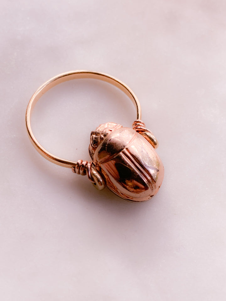 14k Pink Gold & Platinum Curio Artifact Scarab Flip Ring