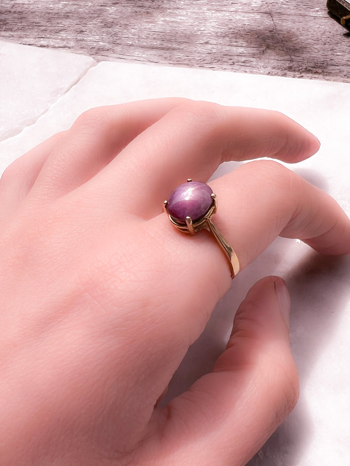 Sumptuous Plum Purple Star Sapphire Ring in 10k