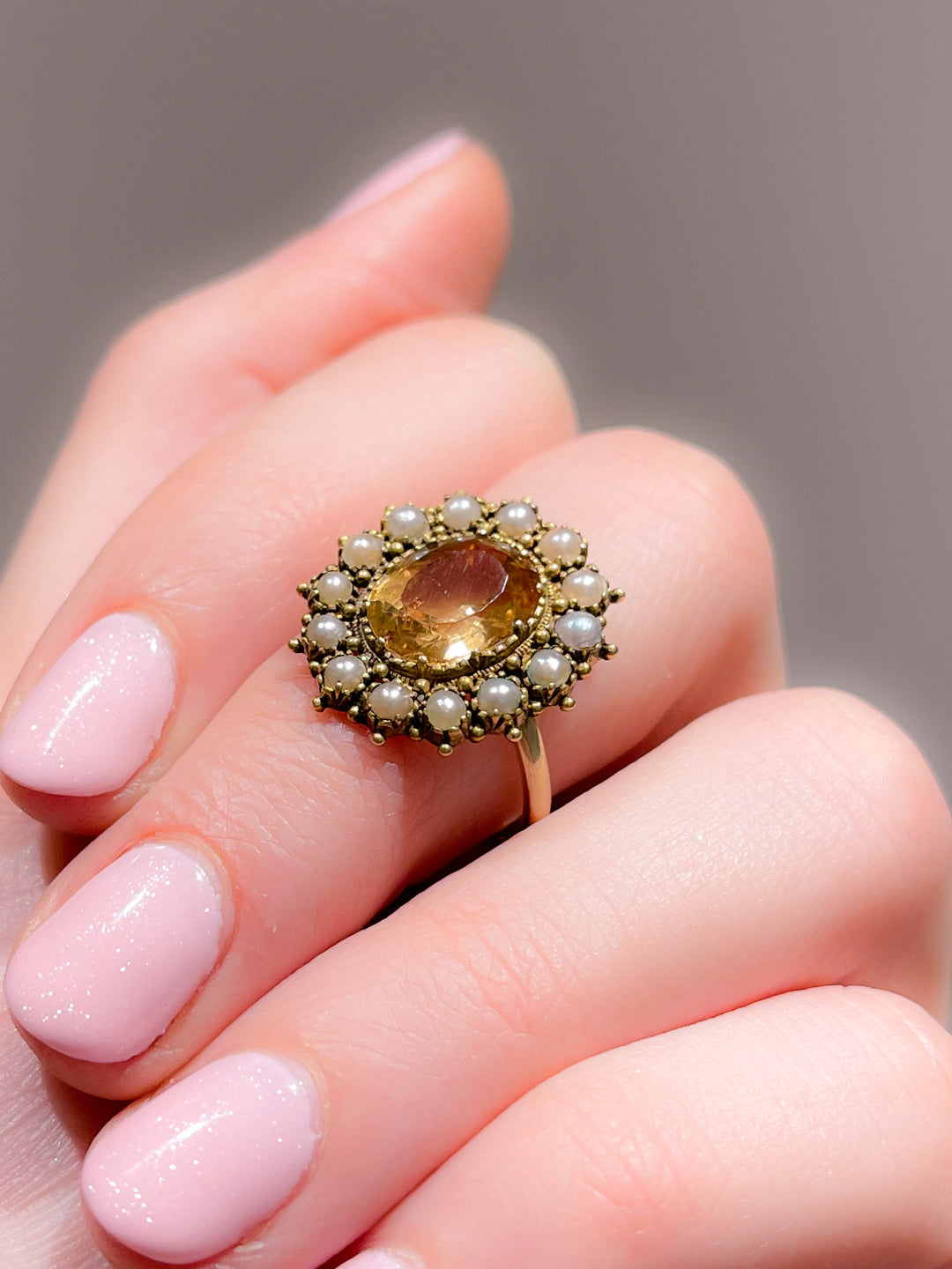 Superb 15ct Topaz and Pearl Mid Victorian Ring
