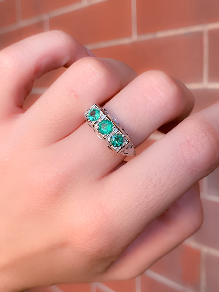 *hold for R* 18k Art Deco Emerald Trilogy Ring