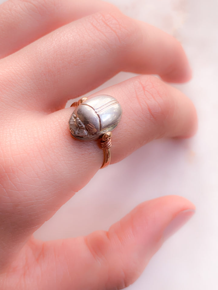 Platinum & 18k Scarab Flip Ring Size 7