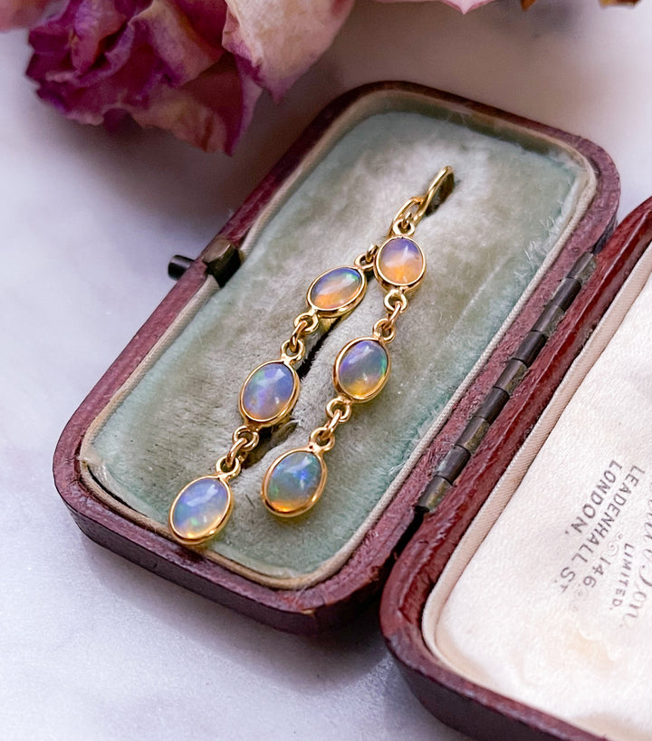 Vintage Bezel-Set Ethiopian Opal Earrings in 18k *include green ribbon*