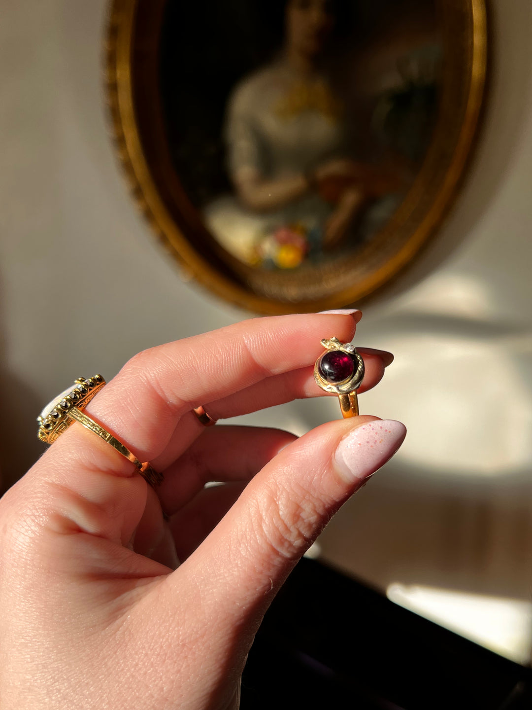 Gorgeous 15k Victorian Snake and Garnet Cabochon Ring