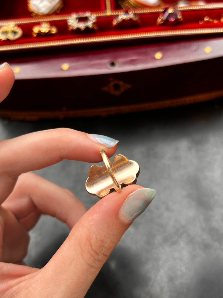 Black Chalcedony and Pearl Ring in 14k
