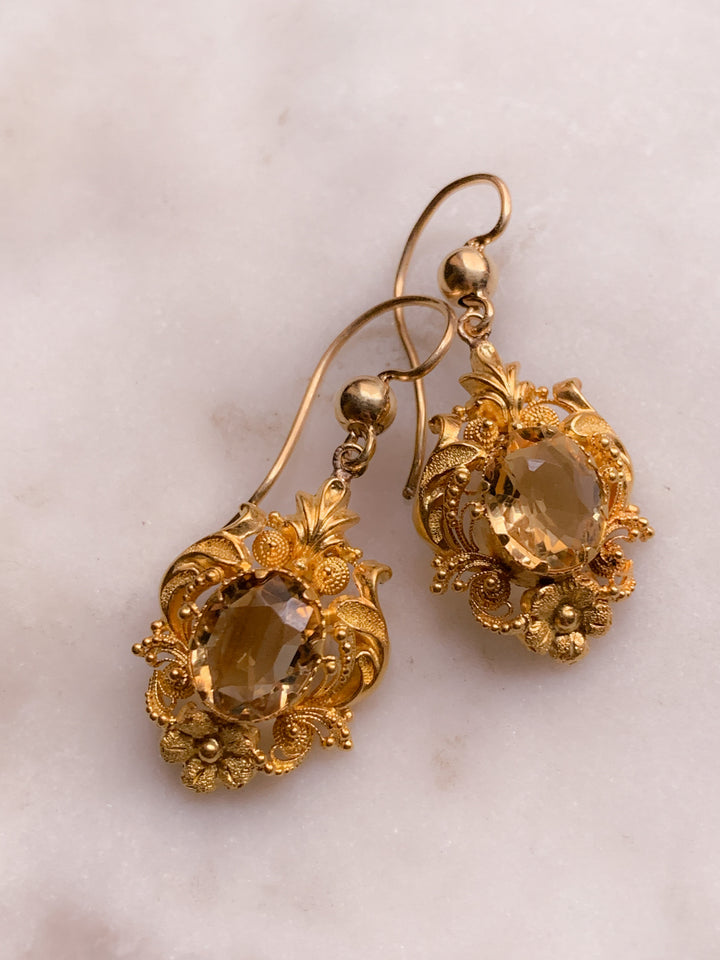 15k Citrine Earrings Circa 1820