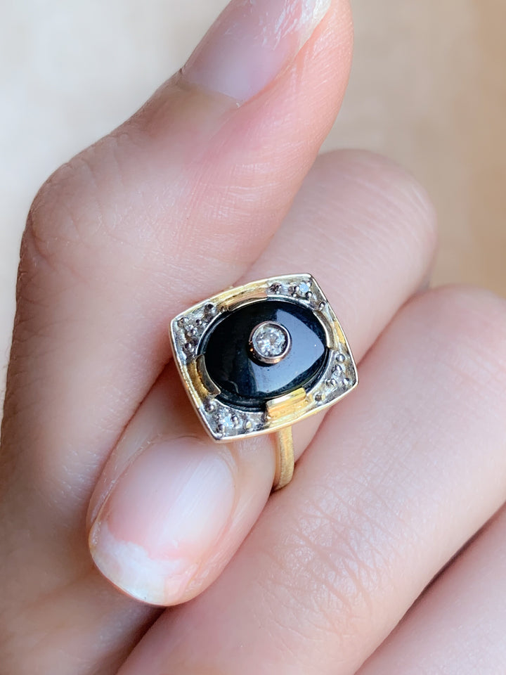 14ct Superb 1940’s Onyx and Diamond Ring & Gold Filled Split Ring