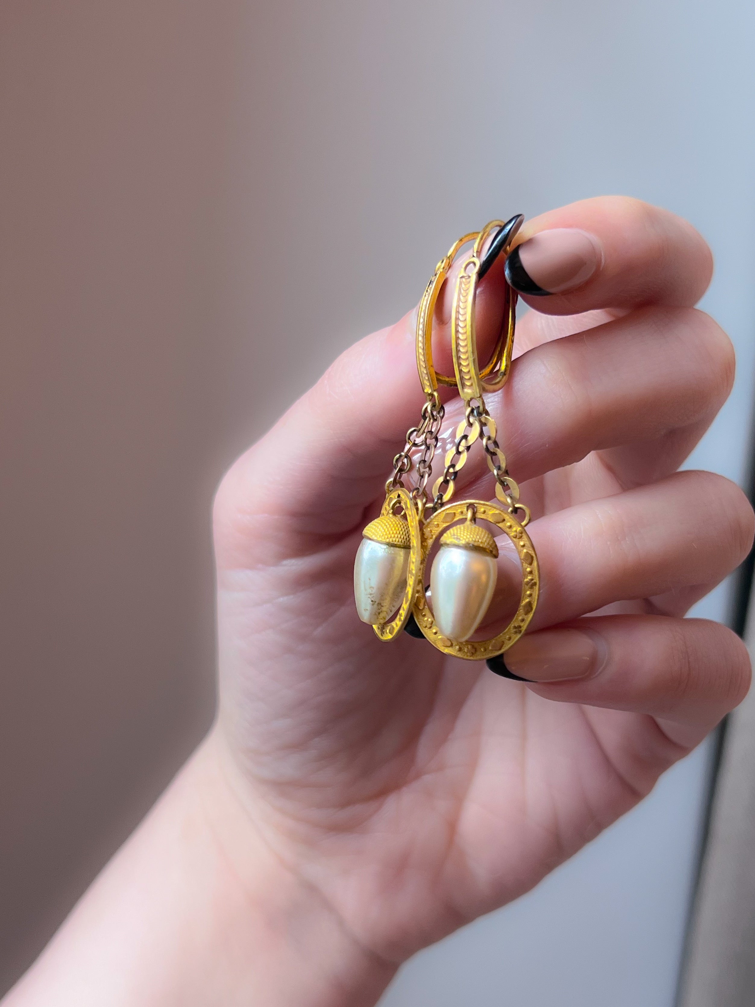Rare French Acorn Novelty Earrings in Pomponne