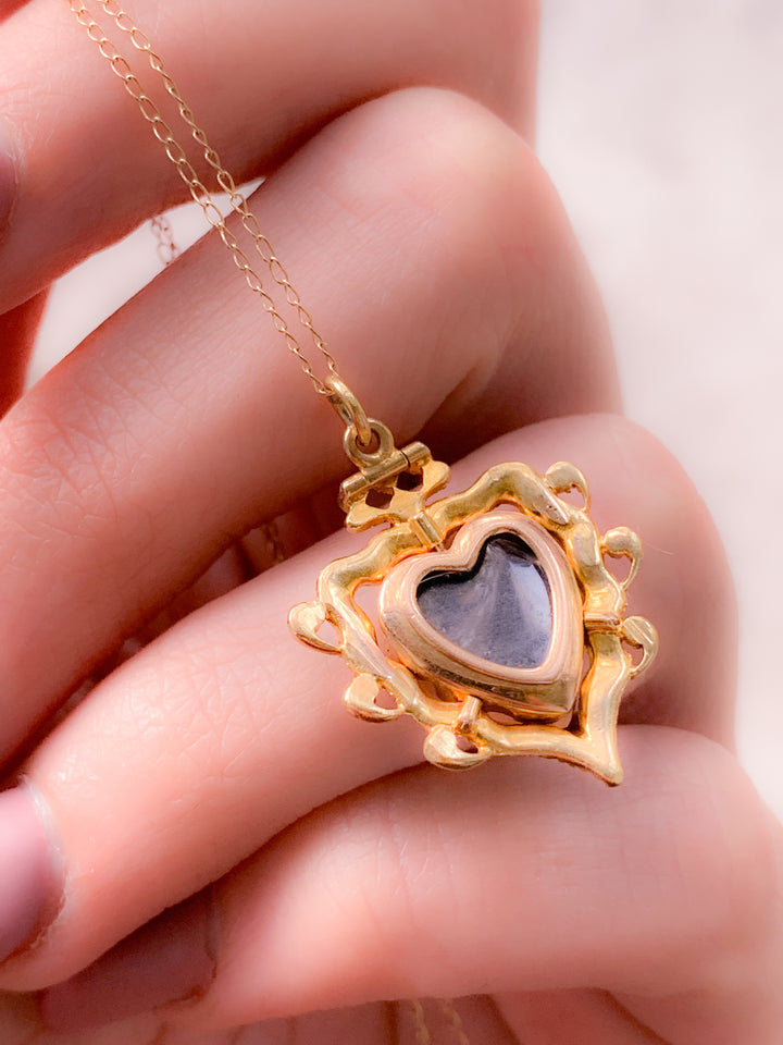 Victorian 15k Red Heart Pendant with Pearls Circa 1890 *include red ribbon*