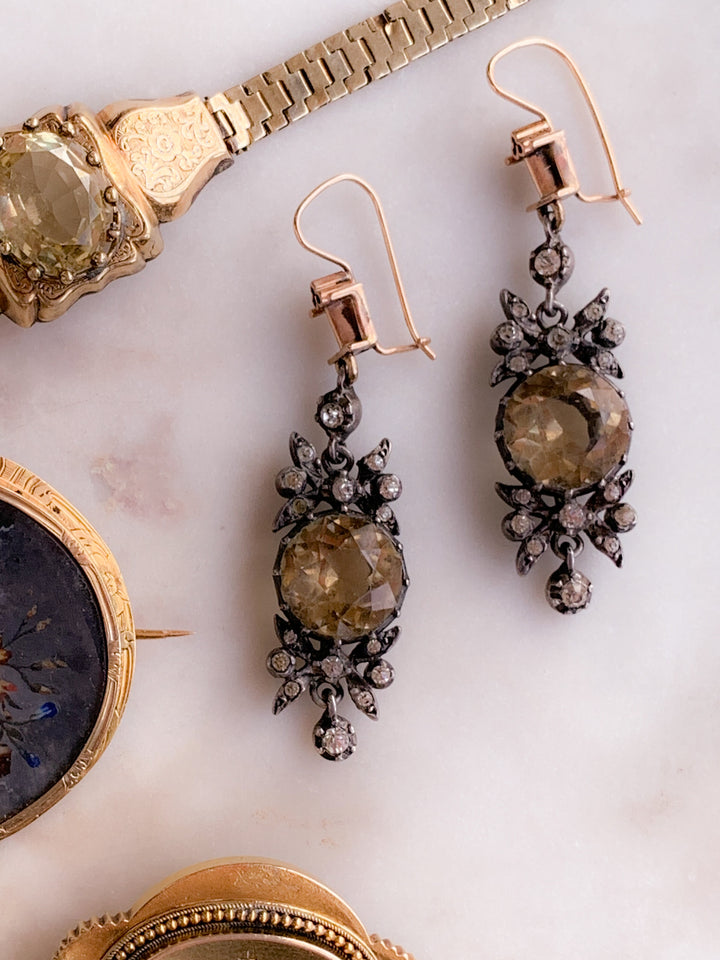 Superb 19th C Citrine and Diamond Paste Earrings