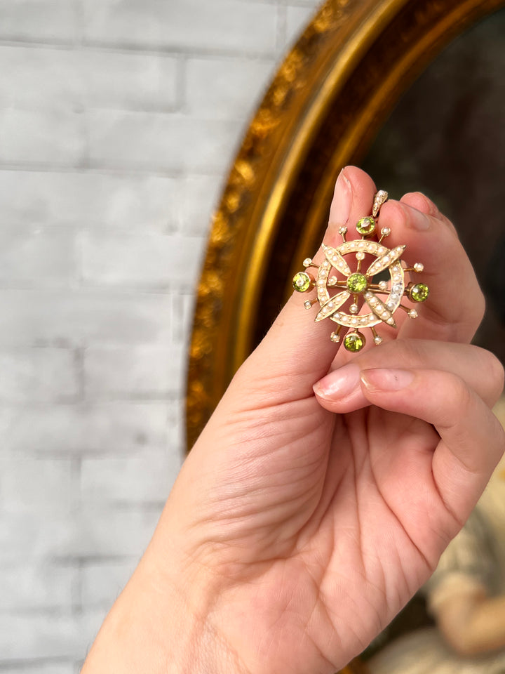 Peridot and Pearl Compass Pendant