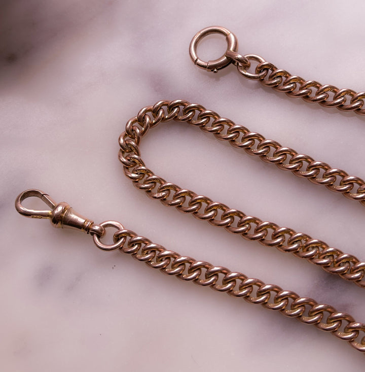 Extremely Pink 9k Prince Albert Chain with Sliding T-Bar and Oversized C-Clasp and Dog Clip