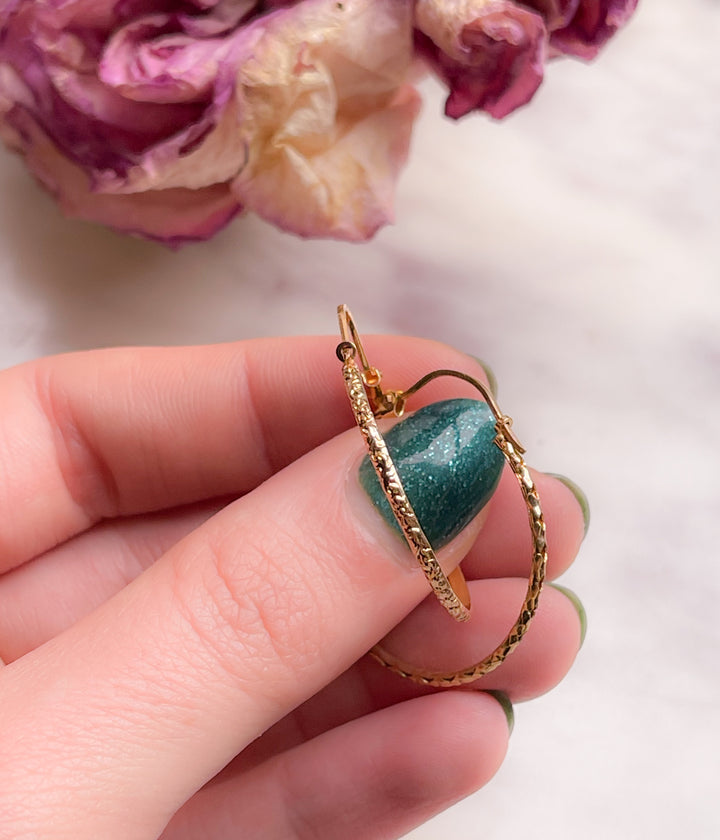 14k Vintage Floral Textured Hoops